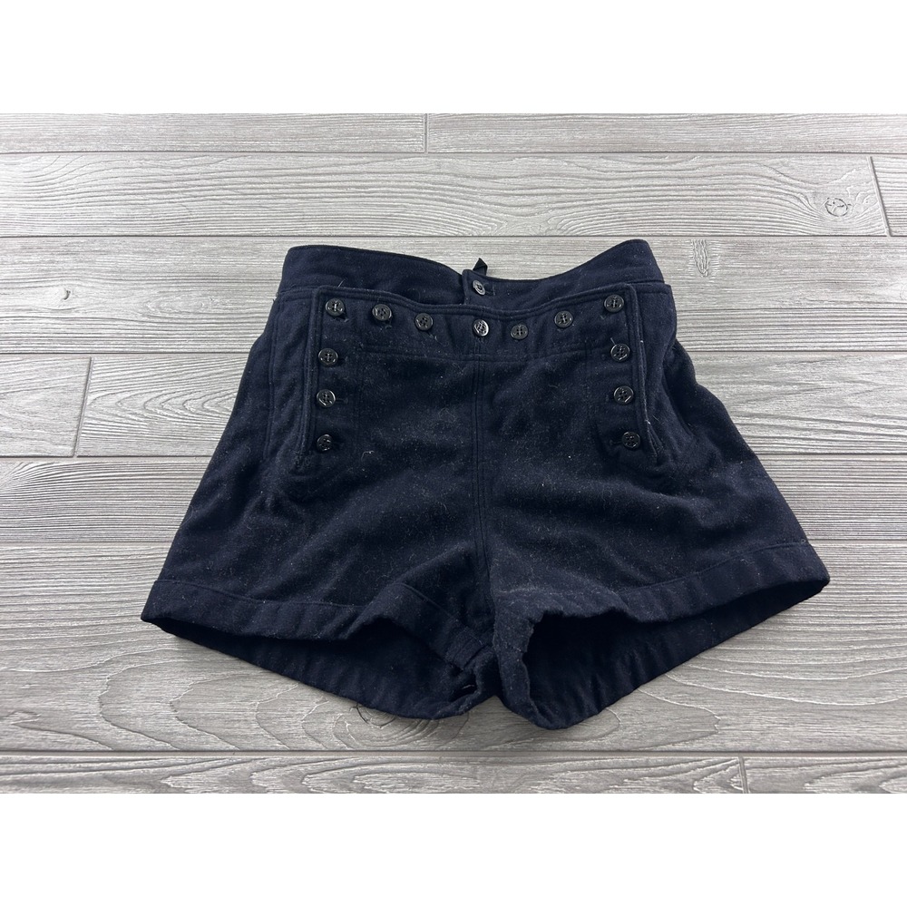 Vintage Sailor Shorts Navy Blue Wool High Waisted Lace Up Back Nautical 28 Waist
